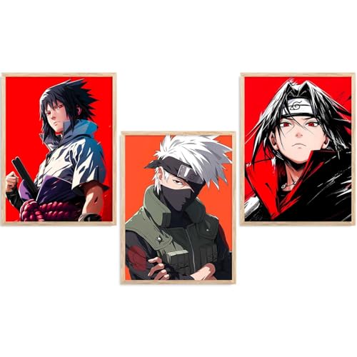 Image of walllane Japanese Anime Framed Posters for Living Room Bedroom Gaming Room | Japanese Anime Characters Aesthetic Poster with Frames Wall Decor Set Of 3 (10 X 13 inch)