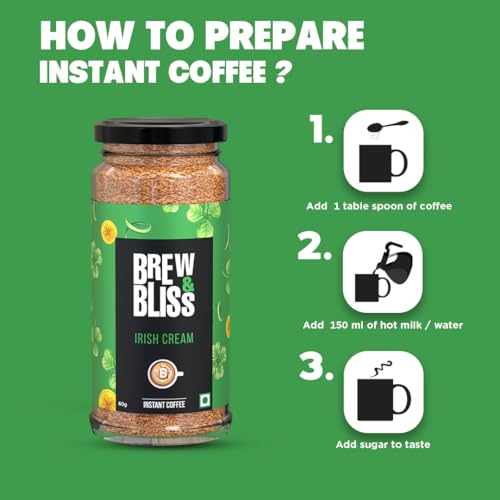 Image of Brew and Bliss Irish Cream Coffee | 60 Gram | Flavored Instant Coffee Powder | Drink Intense Hot & Cold Cafe-Style Coffee At Home, Bottle