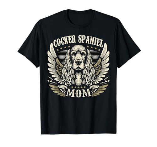 Cocker Spaniel Mom Biker Wings Metal Cool Dog Dueños Retro Camiseta