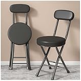 Sillas plegables portátiles con asiento y respaldo acolchados de cuero, taburete redondo acolchado para desayuno, para cocina, comedor, oficina, taburete de bar plegable, color negro