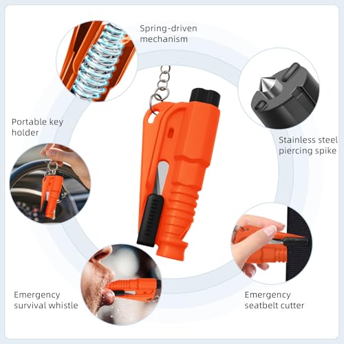 Image of 32 Pcs Car Window Breaker Key Chains, 3 in 1 Glass Breaker Seat Belt Cutter Survival Whistle, Portable Safety Emergency Escape Tools, Multifunctional Car Accessories for All Vehiclesains