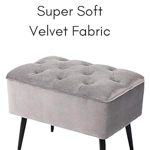 Birdrock home tufted rectangle grey ottomanvelvet foot stoolmid century modern steel legs soft compact padded stool living room or bedroomvanity chair decorative furniture  urban country home decor