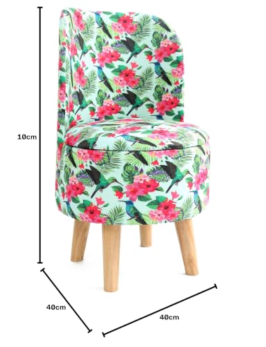 Image of NACIA Velvet Printed Ottoman Chair with Stool Combo | Dressing Table Chair for Bedroom Makeup Room Decor | Modern Upholstered Ottoman with Wooden Legs for Living Room & Home (18x18x32 Inches, Parrot)