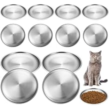 Domensi 12 Pieces Stainless Steel Cat Bowl Metal Pet Food Dish Beard Fatigue Relief Replacement Easy to Clean Indoor Wet Feeding Flat Plates for Dogs Kitten and Other Small Animals6.7 Inch,Normal