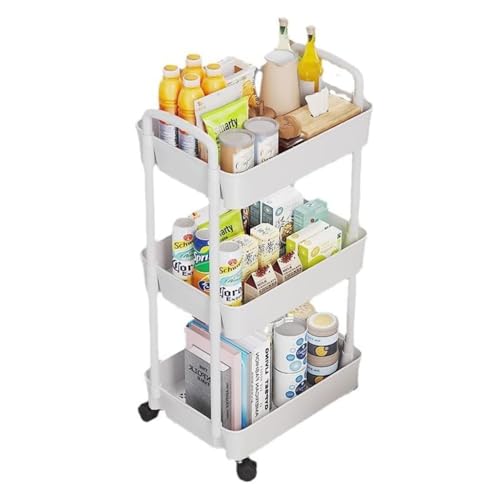JQUAL Estante De Almacenamiento De Cocina De 3 Niveles con Soporte De Suelo, Cesta For Almacenar Frutas Y Verduras con Ruedas, Organizador Móvil For Refrigerios For Cocina, Baño Y Lavadero.
