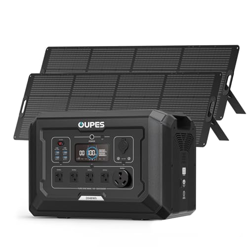 OUPES Mega 2 Solar Generator with 2 * 240W Solar Panels,2500W Portable Power Station 2048Wh LiFePO4 Battery Solar Powered Generator for Home Emergency Backup, RV, In-grid, Off-grid