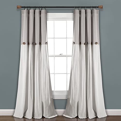 Lush Decor Linen Button Window Curtain Panel, Single, 40" W x 108" L, Blue & White, Country Curtains - Image 2