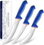 DRAGON RIOT 3 Set de couteaux de boucher Pcs, ensemble de couteau de transformation de la viande pour le broyage avec l'acier inoxydable allemand et le cadeau de poignée antidérapante bleu pour les hommes