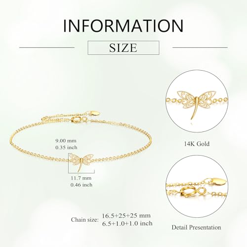 Image of DOVRAN 9K /10K /14K Gold Butterfly /Dragonfly /Hummingbird Bracelet for Women Real Yellow Gold Animal Bracelet Jewelry Birthday Gifts for Mom Wife