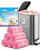 Teivio 2 Gallon 180 Counts Strong Trash Bags Garbage Bags, Bathroom Trash Can Bin Liners, Plastic Bags for home office kitchen, Pink