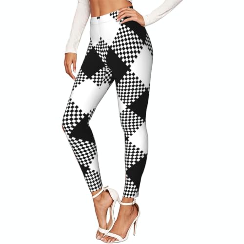 Leggings negros cuadrados elásticos para fitness y yoga con estampado opaco