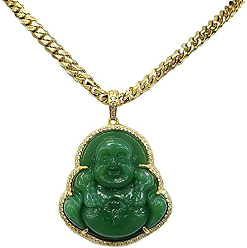 Miami Cuban Link 6mm Chain 14k Gold Filled Laughing Jade Buddha Necklace (24.0)