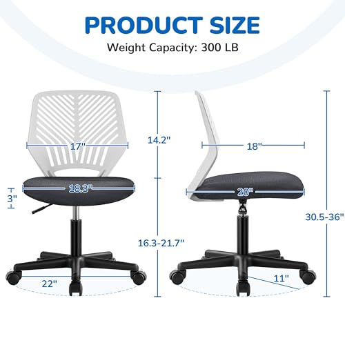 Image of Yaheetech Small Desk Chair, Armless Adjustable Swivel Seat, Dark Grey | Padded mesh seat and ventilated resin back, compact armless frame rolls and adjusts for study and small desks, holds 300 lb.