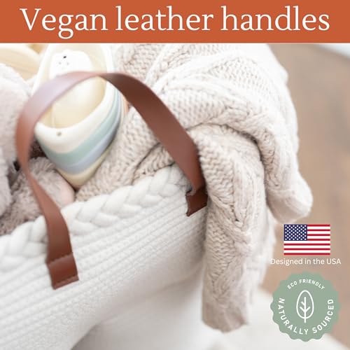 Treppenkorb für Teppich- und Holztreppen – Geschenk zum ersten Muttertag, Baumwollseil-Treppe mit Griffen, Aufbewahrungstreppen für Wäsche, Spielzeug, Kinderzimmer – Cremeweiß 40 cm L x 20 cm B x 40