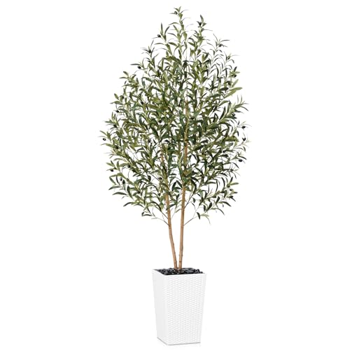VeriNatural Planta Artificial Grande Olivo Artificial Decorativa - Árbol Artificial Realista de 180cm con 1242 Hojas y Maceta Blanca Moderna - Decoración Interior Exterior Hogar Oficina Terraza