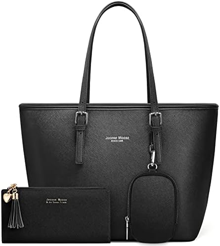 Jocose Moose Handbags for Women Wallet Tote Bag Shoulder Bag Top Handle Satchel Purse Set 3pcs(Black)