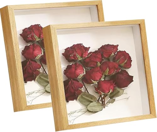 2pcs Shadow Box Frame Display Case 8x8'', Dried Flower Photo Frame, 3D Picture Frame Display Case Deeper 3cm with Transparent Acrylic Panel for Photos, DIY Crafts, Wedding Souvenir (Brown, 8"x8")