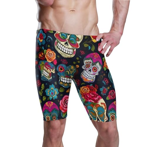 Sugar Skull Skeleton Gothic Flowers Men's Swim Jammers Swimsuit M B0400593