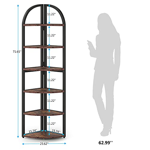Tribesigns 6-Tier Corner Shelf, 71 Inch Tall Corner Bookshelf For Small Space, Rustic Plant Stand Display Rack For Living Room, Home Office, Kitchen #TOP6