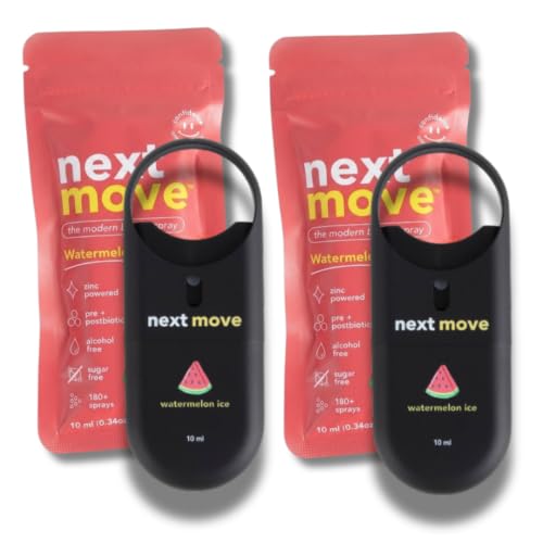 Next Move Breath Spray 2-Pack (10mL Each) | Probiotic & Zinc Oral Spray | Fresh Breath Mouth Spray for Bad Breath & Halitosis | Sugar-Free Alcohol-Free Vegan | Travel Size (Watermelon Ice 2pk)