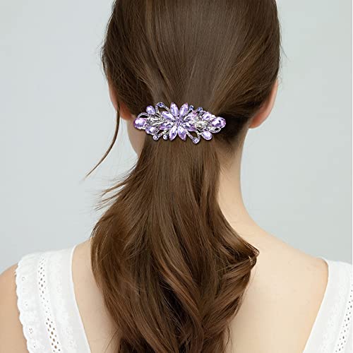 Foto von EVER FAITH Haarspange Clips Braut Strass Blume Gorgeous Marquise-Form Wassertropfen Kristall Haarschmuck für Damen Lila Silber-Ton