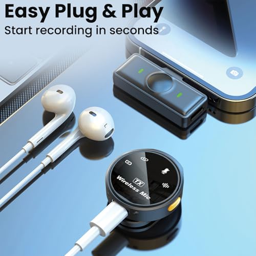 Image of EMBOX Mic Wireless with Type-C & Lightning, Wireless Dual Mic for YouTube Recording, 2.4GHz Wireless Microphone with Noise Cancellation, 20m Range, 6H Battery, Magnetic Clip (Q8)