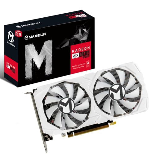 Image of maxsun AMD Radeon RX 580 8GB 2048SP GDDR5 Computer Video Graphics Card GPU for PC Gaming 256-Bit DirectX 12 DVI, HDMI, DisplayPort Multi Monitors Extend (White)