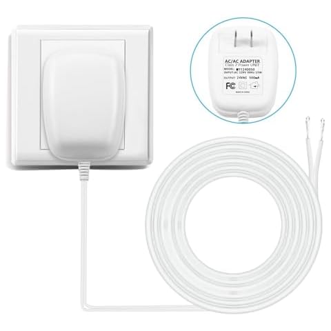 24 Volt Transformer, C Wire Adapter, Competible with All Versions of Ring Doorbell and Thermostat for Ecobee,Sensi and Honeywell (with 196in Cable) Cover