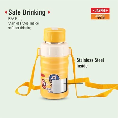 Image of JAYPEE Steel Safe 400 ml Inner Stainless steel Insulated Water bottle with Fliptop Lid, Marvel Super Heroes Yellow, Leakproof, BPA Free, Food Grade, School, Picnic Bottle & Sipper Bottle for Kids