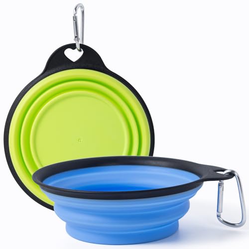 SLSON Gamelle Pliable pour Chien, Bol de Voyage Pliable pour Animaux,2 Pièces Bord renforcé moulé intégré,Écuelle Eau pour Chien, pour Nourrir Les Chiens...