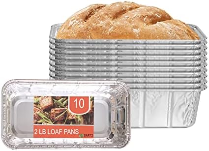 PARTY BARGAINS 2 Lb Loaf Pan - [10 Pack] 8.5" X 4.5" X 2.5" Heavy Duty Aluminum Loaf Pans for Baking Bread, Standard Size, Perfect for Baking Cakes, Lasagna, Meatloaf Pans