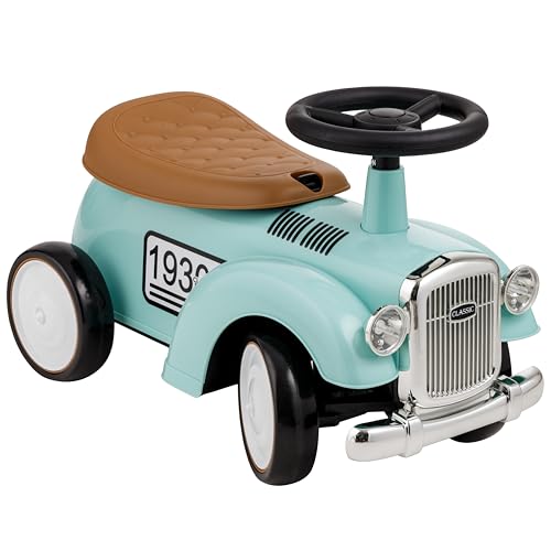 Baroni Toys Correpasillos Vintage para Niños de 12 a 36 Meses, Coche Bebé con Bocina de Aire, Compartimento de Almacenaje, Volante y Ruedas Estables para Aprender a Caminar, 25x59x35 cm (Tiffany)