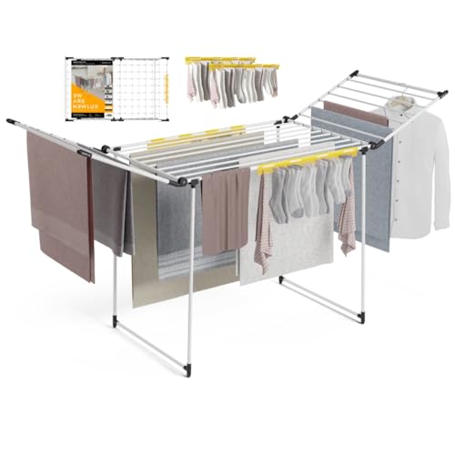Newlux - Tendedero Plegable con Alas Bold V22, Tubos 5 Veces Más Resistentes, 180x55x112 cm, 26M de Secado, 25Kg de Carga. Tenderete de Ropa Plegable con Soporte para Calcetines, Fácil Plegado, Blanco