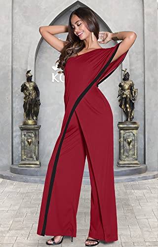 Image of KOH KOH Womens 2026 One Off Shoulder Asymmetric Long Pant Jumpsuit Romper