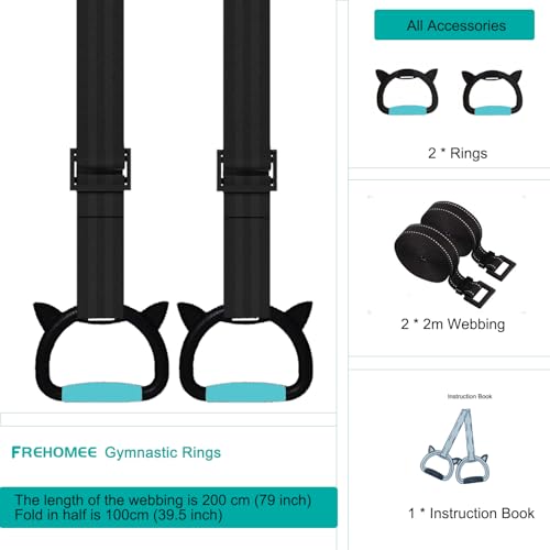 FREHOMEE New Professional Gymnastic Rings,Both for Adults and Kids,Support 550 LBS,Home Fitness Equipment,Indoor and Outdoor Pull-up Bar for Stretching and Height Increase,with Adjustable Straps - Image 3