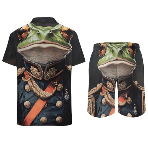 Frog General Admiral Hawaiian Shirt And Shorts 2 Piece Summer Shirt for Vacation Casual Beach Suits2