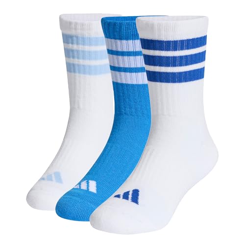 adidas Unisex Kinder 3STRIPES CUSHIONED SPORTSWEAR CREW SOCKS 3 PAIR PACK, ray blue/white/glow blue, 3-4 Years