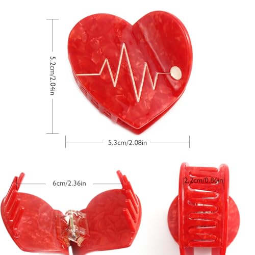 Chill Pill Red Heart Acetate Hair Claw Personal Acetate Hair Claw for Women Set of 2, Red and Pink