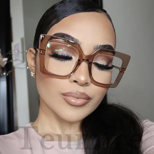 Image of Oversized Square Blue Light Blocking Glasses for Women Thick Fashion Pearl Inlay Arm Eyewear Computer Eyeglasses