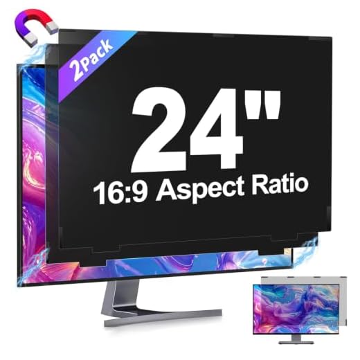 2 Pack Magnetic Removable 24 inch Computer Privacy Screen Filter for 16:9 Widescreen Monitor Desktop PC, 24inch Anti Blue Light Glare Eye Protection Shield, Anti Spy Screen Protector Screen