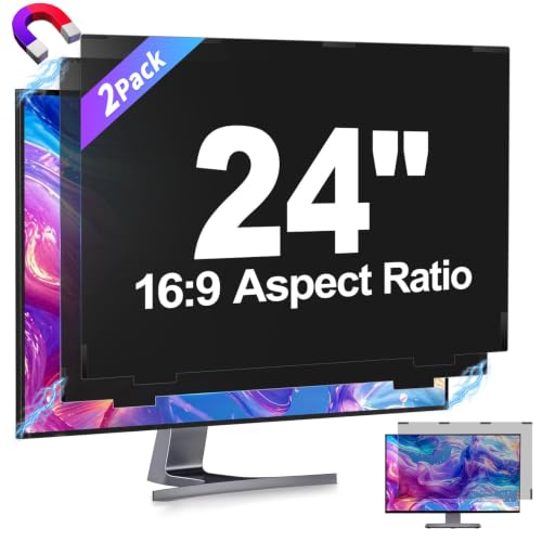 Image of 2 Pack Magnetic Removable 24 inch Computer Privacy Screen Filter for 16:9 Widescreen Monitor Desktop PC, 24inch Anti Blue Light Glare Eye Protection Shield, Anti Spy Screen Protector Screen