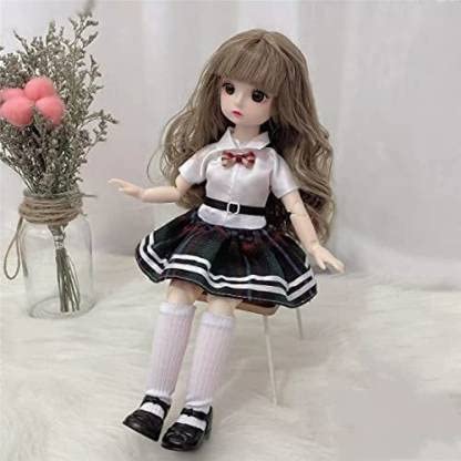 Image of Tickles Set Movable Joint Makeup Cute Girl Brown Eyes Fashionable Doll Black Frock for Kids Girls (Size: 30 cm Color: Black and White)