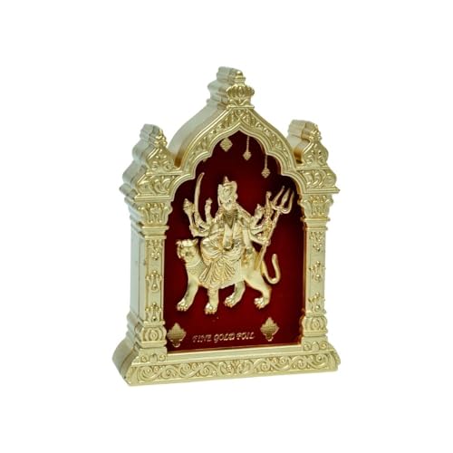 Image of EKA Temple Series Durga Table Top Premium Gold Foil Artwork with Metal Stand | Divine Goddess Durga Inspired Spiritual Decor for Home, Office & Pooja Space | Auspicious Gift