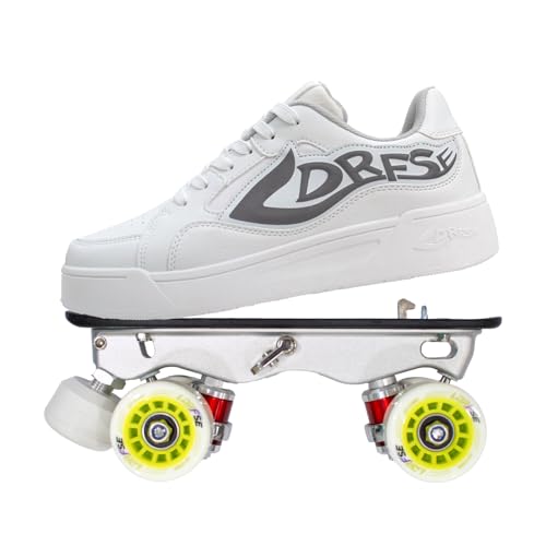 Patins à roulettes 2-en-1 Convertibles avec Skateboard Amovible, Roues en PU Antidérapantes, Plateau Aluminium, Unisexe Homme Femme Adolescent Adulte (White...