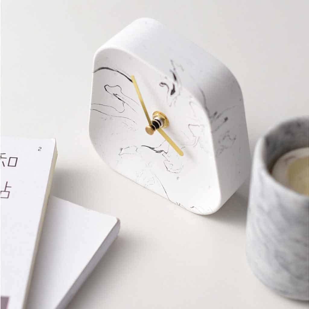 Home Decoration Accessories Geometric Cement Table Clock Desktop Ornaments Silent Concrete Small Table Clock (Color : White, Size : 11.5cm) (White 11.5cm)