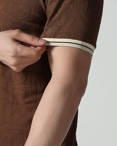 Image of TOPLOT Men's Premium Jacquard Polo T-Shirt | Geometric Textured Design | Contrast Collar & Cuffs | Soft Breathable | Perfect for Office & Casual Wear | Available in Pack of 2 (5281)