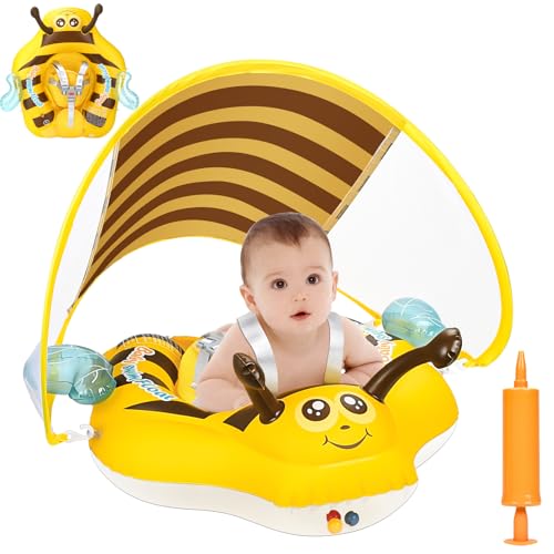 YOOHBERRYS Salvagente Neonato, Ciambella Neonato Mare, Anello Galleggiante per Bambini con Parasole SPF 50+, Salvagente Neonato con Parasole, Salvagente Galleggiante da 6 a 24 mesi (Aggiornamento)