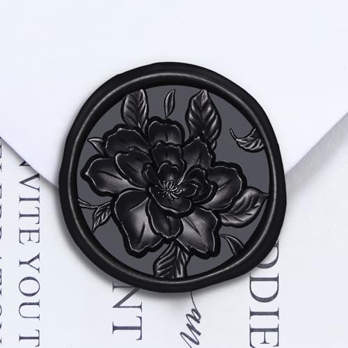 UNIQOOO Wax Seal Stickers - 3D Vintage Floral Wedding Invitation Envelope Botanical Seal Stickers, 50 Pcs Self- Adhesive Black Flower Stickers, Perfect for Invitation, Gift Wrapping, Party