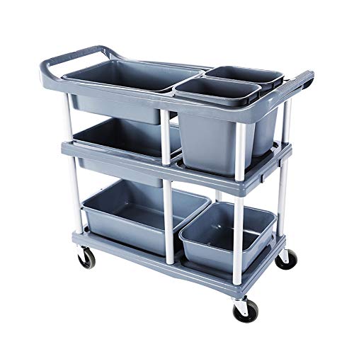 Carrello del Salone di Bellezza Carrello di Stoccaggio a 3 Livelli, Carrello per Autobus da Cucina Carrello per Alimenti Carrello Rotante per Catering per Bar Ristoranti, con 2 Secchi e 4 Vassoi