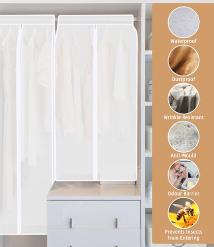 TIDEVAN Kleidersäcke,2 Stück Kleiderständer Abdeckung Staubdichte Kleidersäcke Große Kleiderschutzhülle Transparente PEVA Kleiderhülle 60 x 50 x 90 CM + 60 x 50 x 110 CM für Anzug Mantel T-Shirt Jacke